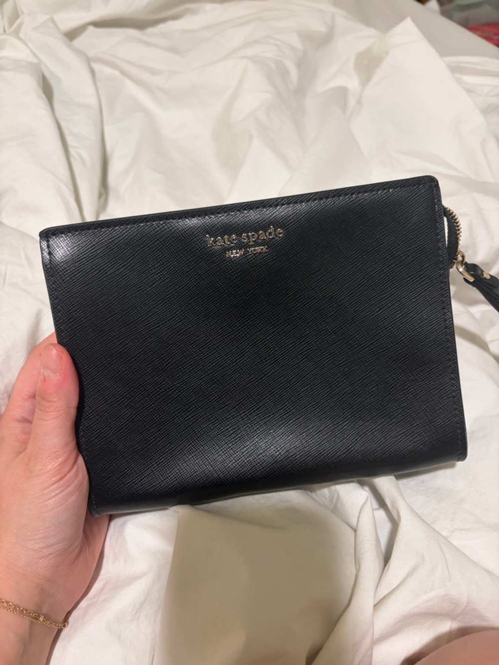 kate spade black saffiano leather wristlet clutch